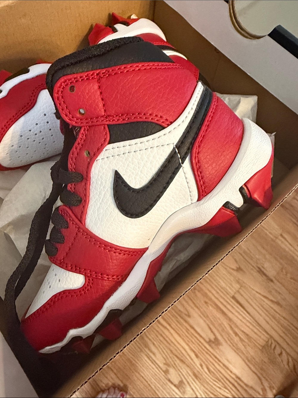Nike Red White Black High-Top Athletic Cleats. Brand new, never worn!